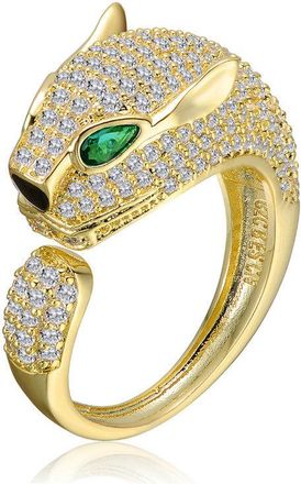 Rachel Glauber Panther Head with Emerald Green & Clear Cubic Zirconia Open Design Ring