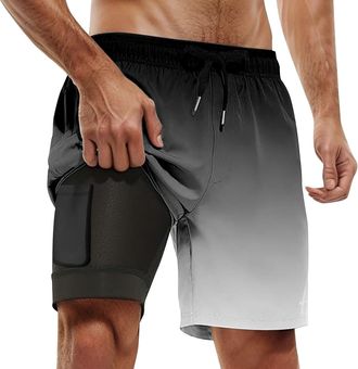 Generic Mens Swim Trunks,Swim Shorts Men Compression Liner 2 in 1 Swimming Quick Dry Board Summer Boardshorts Trunks with Pockets Swimwear