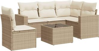 vidaXL Juego De Sof&aacute;s Jard&iacute;n Con Cojines 6 Pzas Rat&aacute;n Sint&eacute;tico Beige Vidaxl