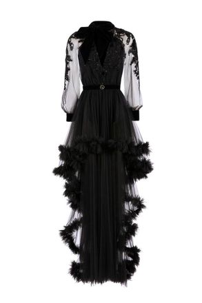 Saiid Kobeisy Embroidered Tulle Dress With Ruffles