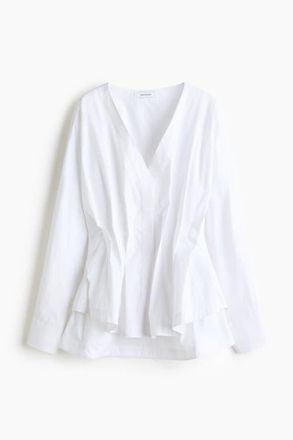 H&M Waisted Cotton Blouse in White at Nordstrom, Size X-Small