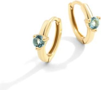 Mint & Lily Solitaire Birthstone Huggie Hoop Earrings in March Aquamarine at Nordstrom