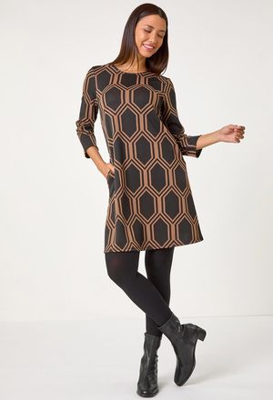 Roman Geometric Jacquard Stretch Dress