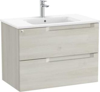 Roca Roca - Pack Mueble Base De 2 Cajones + Lavabo Aleyda Color: Blanco Madera - Medidas: 805x460x565 Mm - Posici&oacute;n Del Lavabo: Central