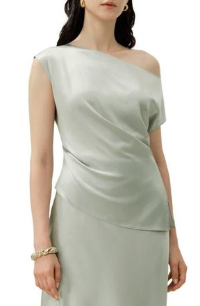 LilySilk Womens Stretch Silk Charmeuse Asymmetric Top in Silver Sage at Nordstrom, Size X-Small
