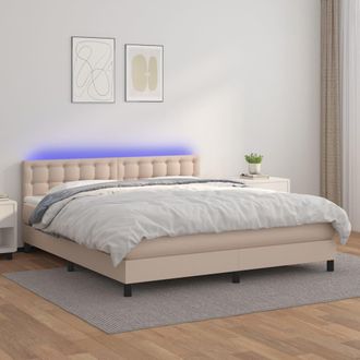 vidaXL Vidaxl - Cama Box Spring Colch&oacute;n Led Cuero Sint&eacute;tico Capuchino 160x200cm