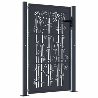 Berkfield Home Garden Gate Anthracite 105x155 cm Steel Bamboo Design in Dark Grey