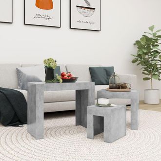 vidaXL Vidaxl - Tavolini Da Salotto Impilabili 3pz Grigio Cemento In Truciolato