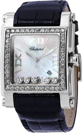 Chopard Happy Sport Square Mother of Pearl Dial Blue Leather Ladies Watch 28/8448-2001