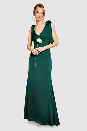 Coast Satin Tie-Shoulder Maxi Dress in Emerald at Nordstrom, Size 12