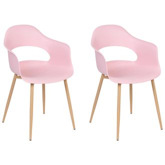 Beliani Beliani - Conjunto De 2 Sillas De Comedor Rosa Madera Clara Material Sint&eacute;tico Patas Utica