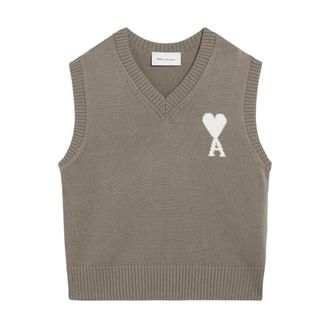 Ami Jersey sin mangas Ami de Coeur con cuello en V - Knitwear - Hombre - Beige - 2XL