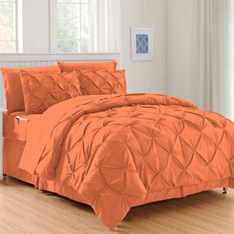 Elegant Comfort 8-pc Pintuck Pinch Comforter Set - Includes 4-pc Sheet Set With Sided Storage Pocket