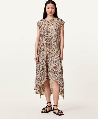 AllSaints Viscose Arwen Leopard Print Dress, Size: UK 16/US 12