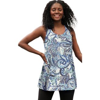 Jessica London Georgette Tunic Tank in Blue Seafoam Paisley at Nordstrom, Size 14
