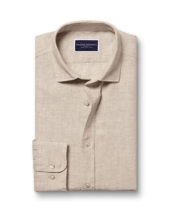 CHARLES TYRWHITT Pure Linen Shirt - Oatmeal Size Large by Charles Tyrwhitt