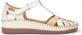 Pikolinos Pikolinos Womens White Leather Semi-Open Wedge Sandal Shoes - Cadaques