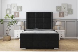 Sloomy Beaumont Plush Bed Frame With 50 Upholstered Wingback Headboard in Black | Size: Single