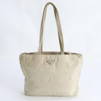 Prada Beige Nylon Handbag Tote Bag (Pre-Owned)