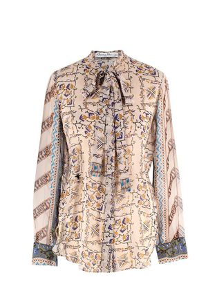 Dior Multicoloured Sheer Pussybow Silk Blouse Size XXS