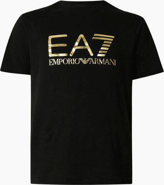 Emporio Armani Mens Foil Logo Black/Gold T-Shirt - Size: 38