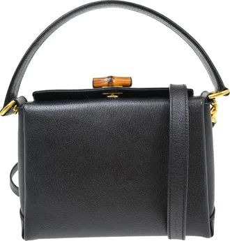 Gucci Vintage Convertible Bamboo Box Crossbody Bag Leather Black Leather Handbag (Pre-Owned)