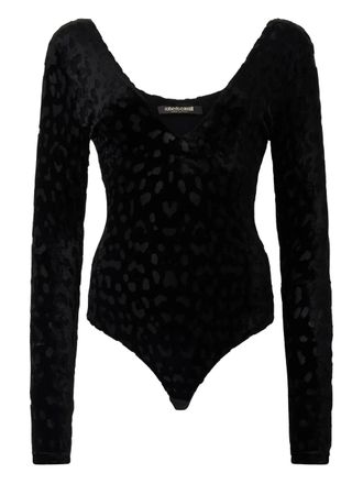 Roberto Cavalli jaguar-print velvet bodysuit - women - Fabric - 40 - Black