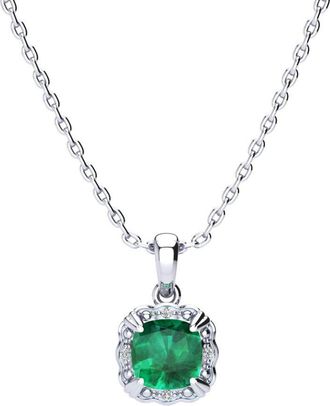 SuperJeweler 2 Carat Cushion Cut Gemstone and Diamond Necklace In Sterling Silver With 18 Inch Chain