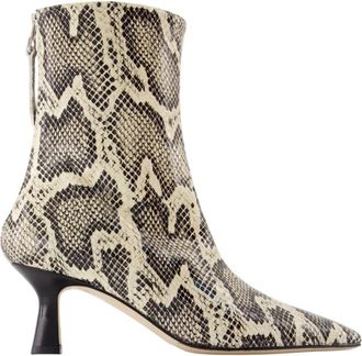 Aeyde Slangenprint Leren Puntige Neus Laarzen - Dames - Laarzen met Hak - Veelkleurig - 36 EU - Schoenen
