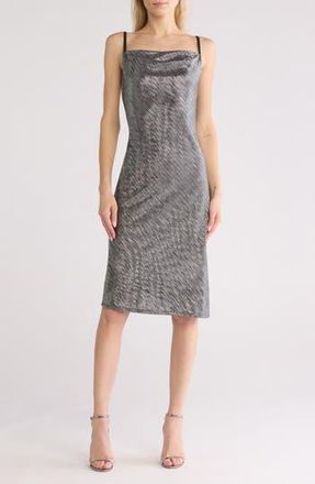 Bebe Metallic Pleated Midi Slipdress in Black/Silver at Nordstrom Rack, Size X-Large