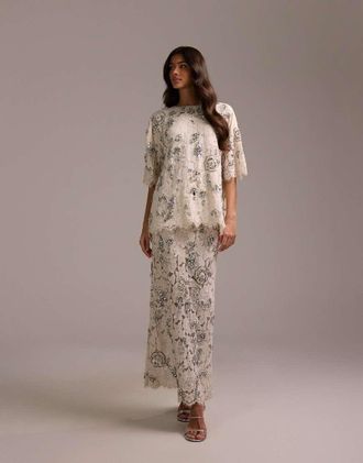 Asos Gonna lunga da sposa in pizzo con decorazioni-Bianco