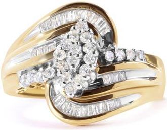 House of Brilliance 10K Yellow Gold 1/2 Cttw Diamond Cluster and Swirl Ring at Nordstrom, Size 7
