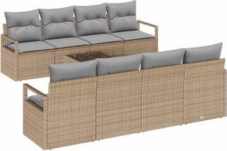 vidaXL Sofa Set with Cushion Manual 7 pcs Beige and Grey Poly Rattan vidaXL