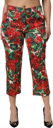 Dolce & Gabbana Womens Multicolor Floral Print Cropped Pants Cotton Viscose Elastane
