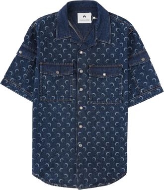 Marine Serre Dark Denim Crescent Moon Pattern Shirt