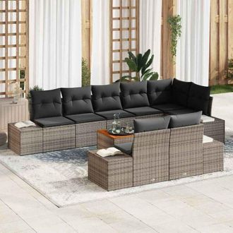 vidaXL Vidaxl - Conjunto De Sof&aacute; De Jard&iacute;n Con Coj&iacute;n 9 Pcs Gris Polirat&aacute;n