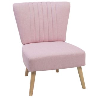 Beliani Beliani - Sill&oacute;n Tapizado Rosa Decorativo Sin Reposabrazos Mechones Verticales Patas De Madera Vaasa