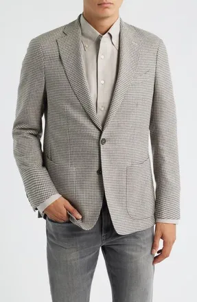 Emanuel Berg Houndstooth Stretch Wool & Linen Blend Sport Coat in Medium Grey at Nordstrom, Size 50