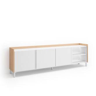 Skraut Home Skraut Home - Mueble Tv, Televisi&oacute;n, Muebles De Sal&oacute;n, Almacenaje, 207x35x61cm, Para Tv Hasta 80, Dise&ntilde;o Industrial, Led, Estilo Moderno, Blanco Y Rob
