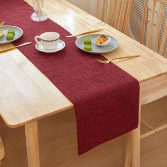 OEM Camino De Mesa De Lino Para Uso Dom&eacute;stico, 30x180 Cm, Camino De Mesa De T&eacute; Bellamente Elaborado - Rojo Burdeos