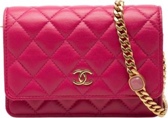 Chanel Pre-owned Wallet on Chain - Dames - Vintage Schoudertas - Roze - ONE Size - Leer - Vintage