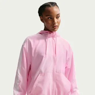 Nike Womens Nike Sportswear Classic Wovens Loose UV Hooded Jacket in Pink | FV6298-663