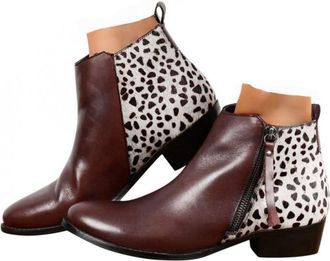 Generic Ladies Ankle Boots Ladies Cowboy Boots Fashion Chunky Heel Winter Ankle Booties Cowboy Boot with Back Zipper Fall Winter PU Leather Western Short Boot