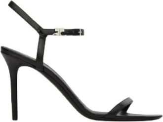 Courr&egrave;ges Zwarte Leren Avondsandalen met AC Gesp - Dames - Sandalen met hakken - Zwart - 38 EU - Leer - Schoenen