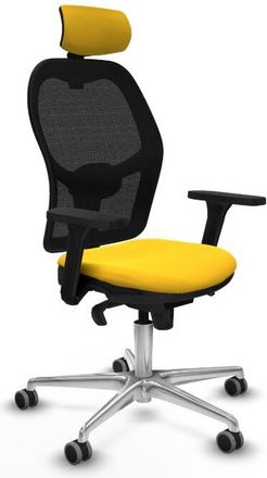 Piqueras y Crespo Piqueras Y Crespo - Jorquera Sincro Malla Negra Similpiel Amarillo Brazos 3d Base Aluminio Cabecero 2d Ruedas 65mm Engomada