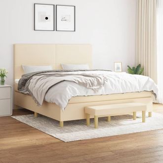 vidaXL Vidaxl - Cama Box Spring Con Colch&oacute;n Tela Color Crema 160x200 Cm