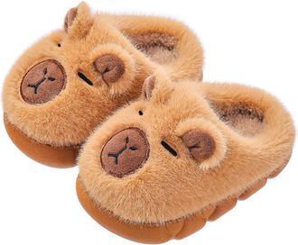 Generic Capybara Slippers for Kids - Soft Plush Cartoon House Slippers with Non-Slip Sole (Light Brown, L, Adult, Women, 9.5, Numeric Range, UK Footwear Size 