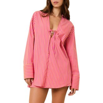 Solid & Striped The Livia Stripe Tunic Dress in Orange Soda X Paradise Pink at Nordstrom, Size X-Large