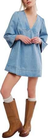 Free People Goldie Balloon Sleeve Denim Minidress in Celestial Blue at Nordstrom, Size X-Large