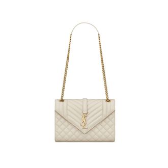 Saint Laurent Womens Envelope Medium Bag - Ivory Leather - One Size